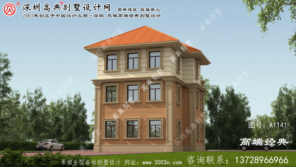 桂平市外观豪华的农村三层自建别墅设计图。