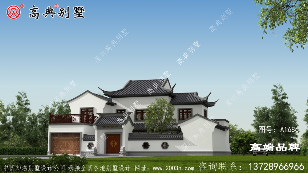 中式庭院坡屋顶设计，增强了别墅的造型感